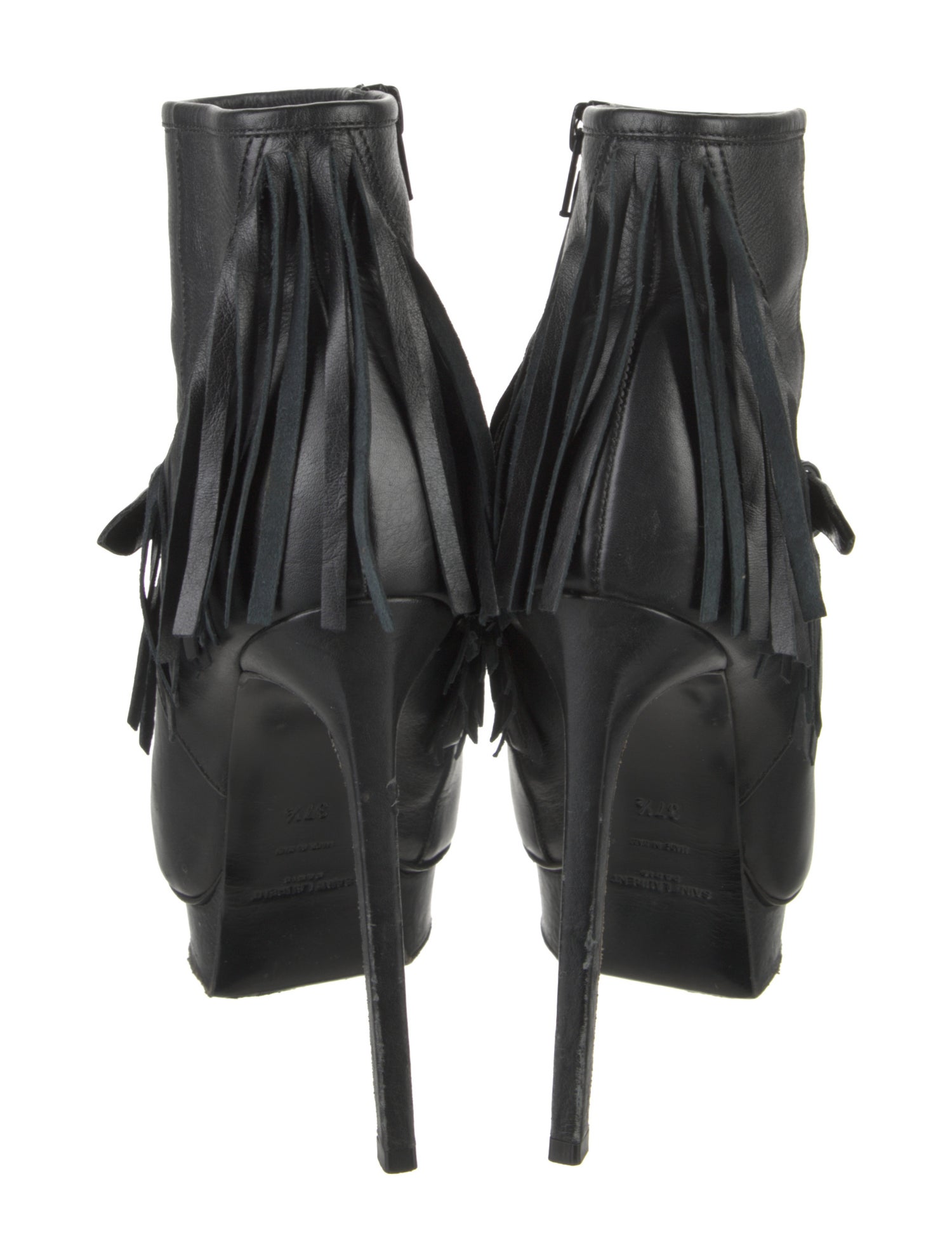 Saint Laurent Leather Fringe Trim Accent Boots